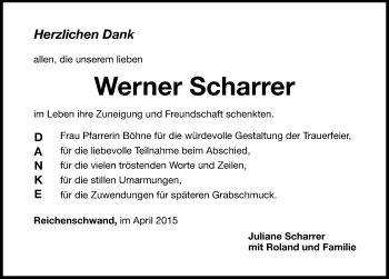 Traueranzeige von Werner Scharrer von Hersbrucker Zeitung
