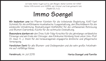 Traueranzeige von Immo Soergel von Hersbrucker Zeitung
