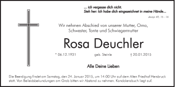 Traueranzeige von Rosa Deuchler von Hersbrucker Zeitung