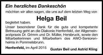 Traueranzeige von Helga Beil von Hersbrucker Zeitung