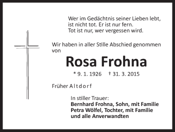 Traueranzeige von Rosa Frohna von Der Bote