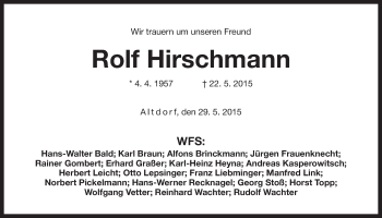 Traueranzeige von Rolf Hirschmann von Der Bote