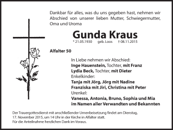 Traueranzeige von Gunda Kraus von Hersbrucker Zeitung