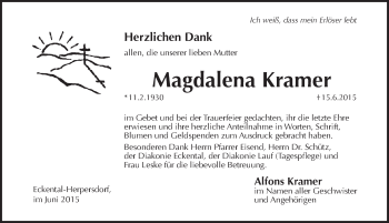 Traueranzeige von Magdalena Kramer von Pegnitz-Zeitung