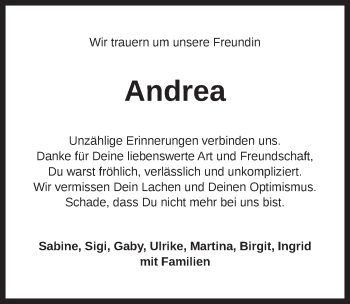 Traueranzeige von Andrea  von Pegnitz-Zeitung