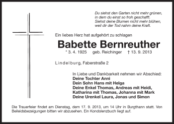 Traueranzeige von Babette Bernreuther von Der Bote