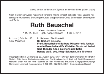 Traueranzeige von Ruth Beuschel von Der Bote