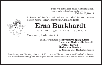 Traueranzeige von Erna Burkhardt von Der Bote
