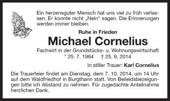 Traueranzeige von Michael Cornelius von Der Bote