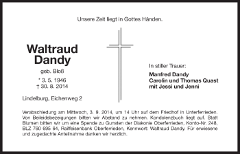 Traueranzeige von Waltraud Dandy von Der Bote