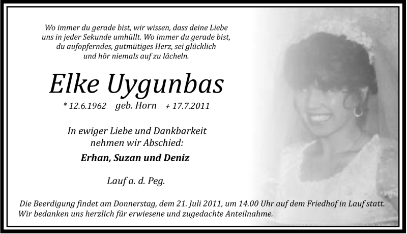  Traueranzeige für Elke Uygunbas vom 20.07.2011 aus Pegnitz-Zeitung