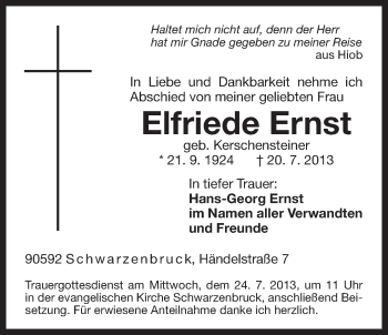 Traueranzeige von Elfriede Ernst von Der Bote