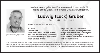 Traueranzeige von Ludwig Gruber von Der Bote