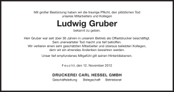 Traueranzeige von Ludwig Gruber von Der Bote