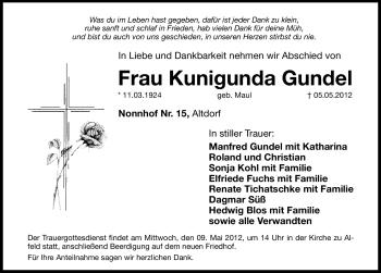 Traueranzeige von Kunigunda Gundel von Hersbrucker Zeitung