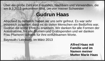 Traueranzeige von Gudrun Haas von Der Bote