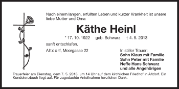 Traueranzeige von Käthe Heinl von Der Bote
