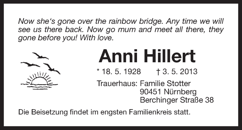  Traueranzeige für Anni Hillert vom 06.05.2013 aus Der Bote