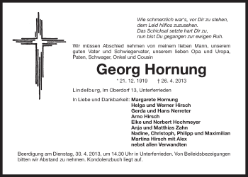 Traueranzeige von Georg Hornung von Der Bote