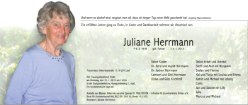 Traueranzeige von Juliane Herrmann von Pegnitz-Zeitung