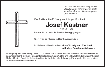 Traueranzeige von Josef Kastner von Der Bote