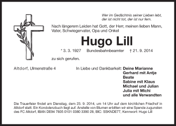 Traueranzeige von Hugo Lill von Der Bote