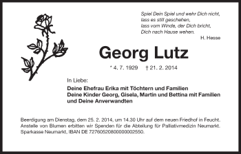 Traueranzeige von Georg Lutz von Der Bote