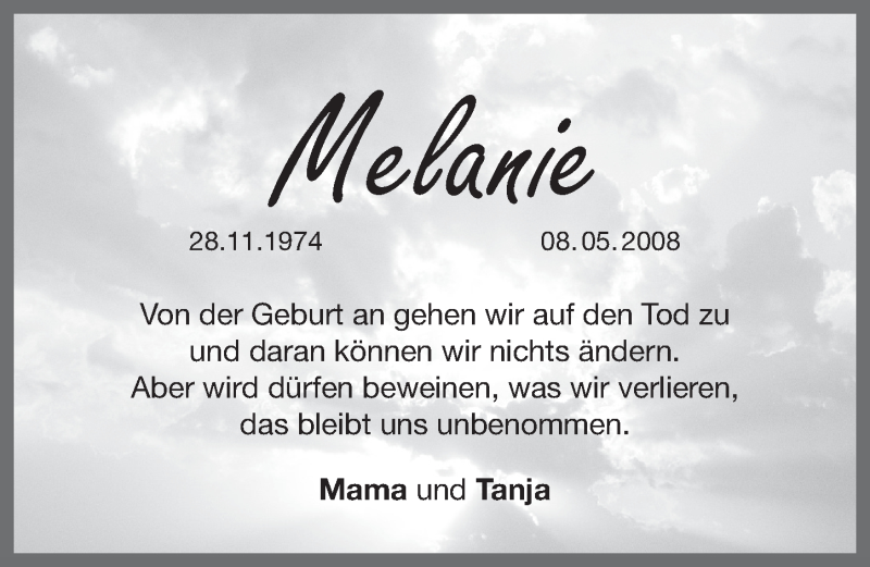  Traueranzeige für Melanie  vom 28.11.2012 aus Pegnitz-Zeitung