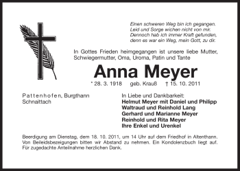 Traueranzeige von Anna Meyer von Der Bote