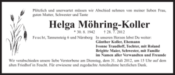 Traueranzeige von Helga Möhring-Koller von Der Bote