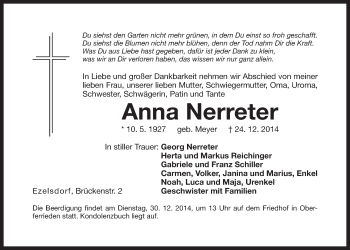 Traueranzeige von Anna Nerreter von Der Bote