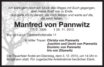 Traueranzeige von Manfred von Pannwitz von Der Bote