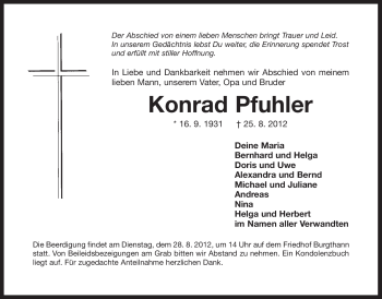 Traueranzeige von Konrad Pfuhler von Der Bote