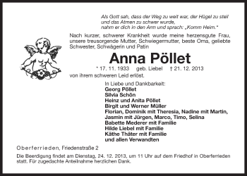 Traueranzeige von Anna Pöllet von Der Bote