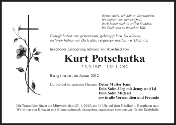 Traueranzeige von Kurt Potschatka von Der Bote