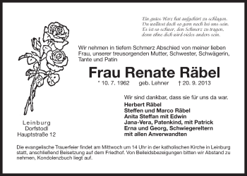 Traueranzeige von Renate Räbel von Der Bote