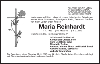Traueranzeige von Johanna Reinhardt von Pegnitz-Zeitung