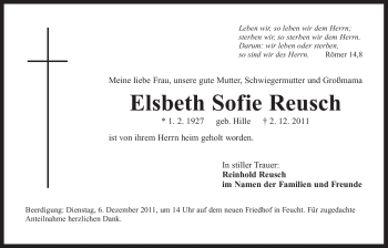 Traueranzeige von Elsbeth Sofie Reusch von Der Bote