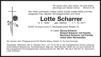 Traueranzeige von Lotte Scharrer von Der Bote