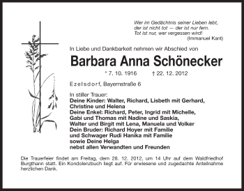 Traueranzeige von Barbara Anna Schönecker von Der Bote