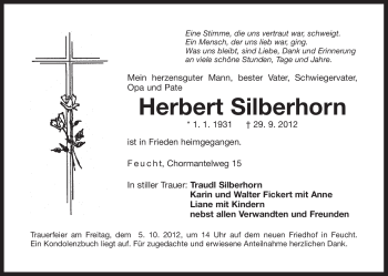 Traueranzeige von Herbert Silberhorn von Der Bote