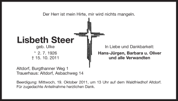 Traueranzeige von Lisbeth Steer von Der Bote