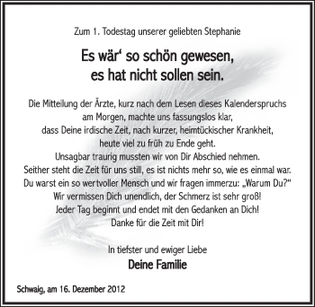Traueranzeige von Stephanie  von Pegnitz-Zeitung