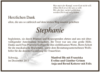 Traueranzeige von Stephanie Ille von Pegnitz-Zeitung