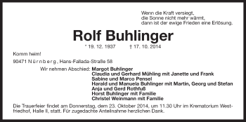 Traueranzeige von Rolf Buhlinger von Der Bote