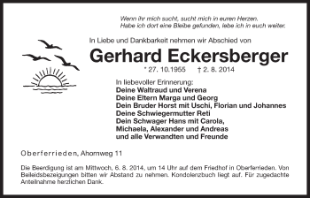 Traueranzeige von Gerhard Eckersberger von Der Bote