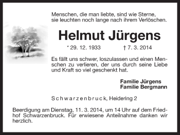 Traueranzeige von Helmut Jürgens von Der Bote