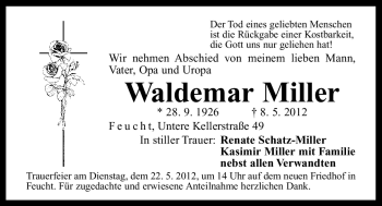 Traueranzeige von Waldemar Miller von Der Bote