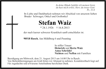 Traueranzeige von Stefan Waiz von Der Bote