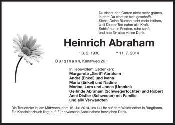 Traueranzeige von Heinrich Abraham von Der Bote